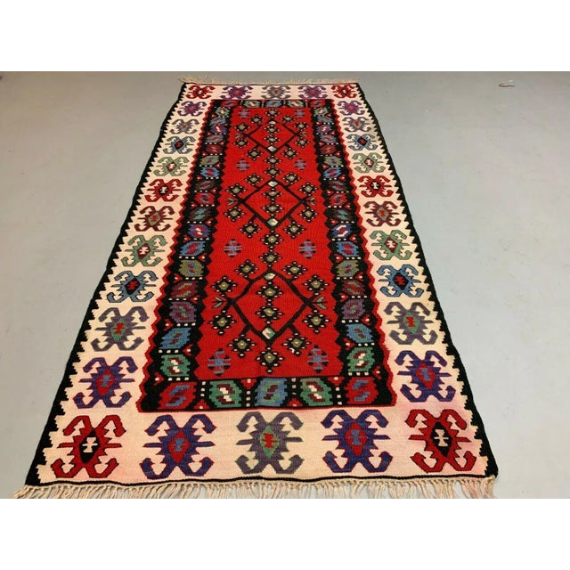 Tan Vintage Turkish Serbian Shabby Wool Kilim Pirot Rug 200 x 100 cm For Sale - Image 8 of 8