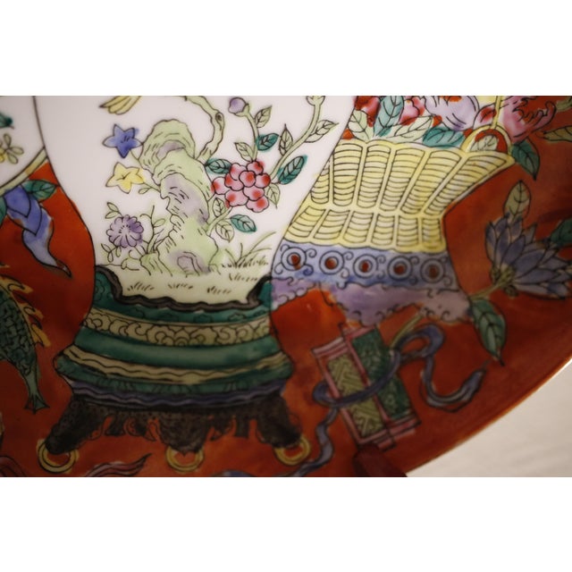 Ceramic 1970s Macau Famille Rose Satsuma Style Raised Figural Charger Plate For Sale - Image 7 of 16