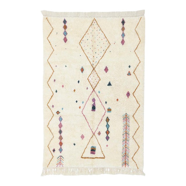 Boho Tribal Symbol Hand-Knotted Wool Rug | 7'11" X 5'4" | One of a Kind For Sale