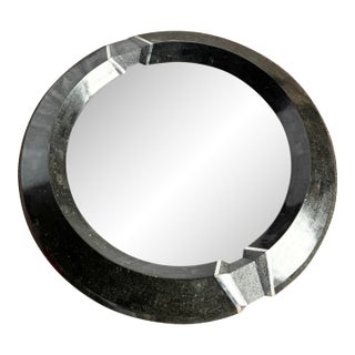 Art Deco Black Tessellated Stone and Chrome Mirror, Maitland Smith Style For Sale