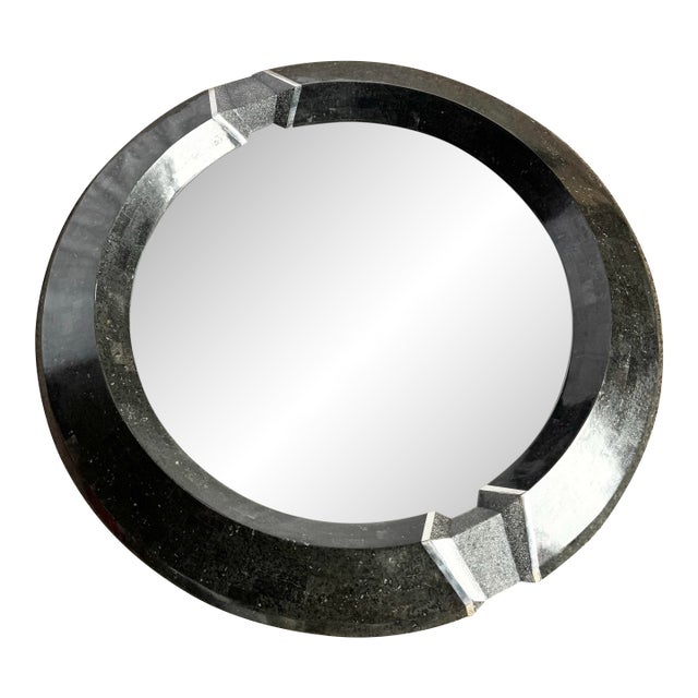 Art Deco Black Tessellated Stone and Chrome Mirror, Maitland Smith Style For Sale