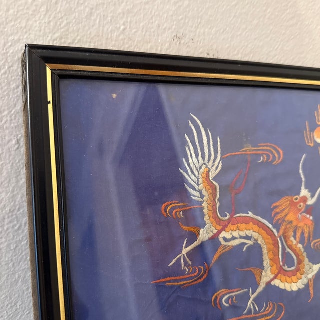 Mid 20th Century Asian Silk Dragon & Phoenix Embroidery ~ a Pair For Sale - Image 9 of 11