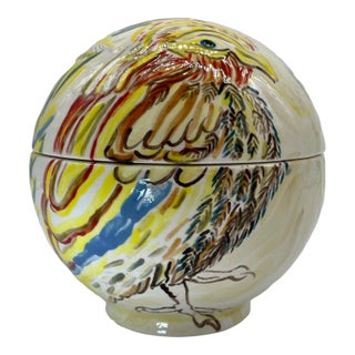 Contemporary Bird & Flower Ceramic Globe Container For Sale