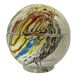 Contemporary Bird & Flower Ceramic Globe Container