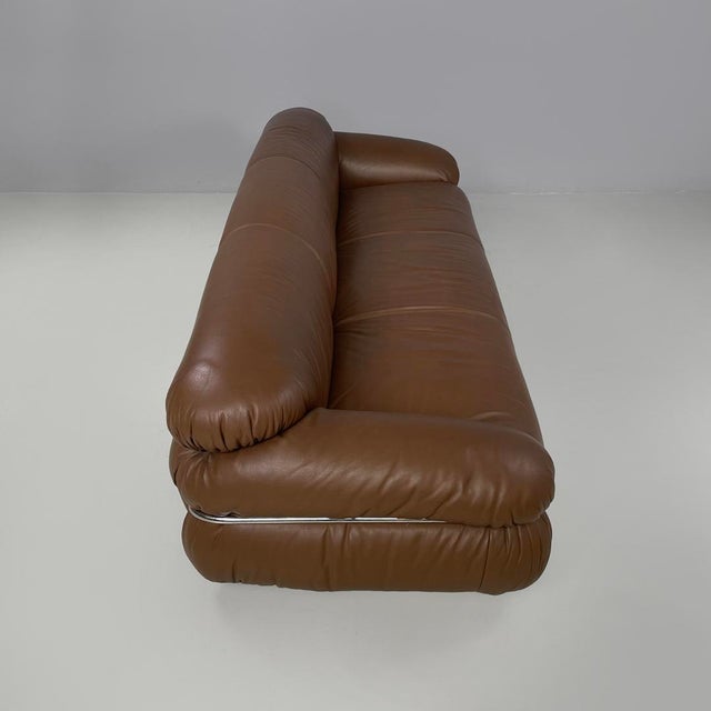 Italian Modern Sesann Sofa in Brown Leather by Gianfranco Frattini for Cassina, 1970s For Sale - Image 6 of 18