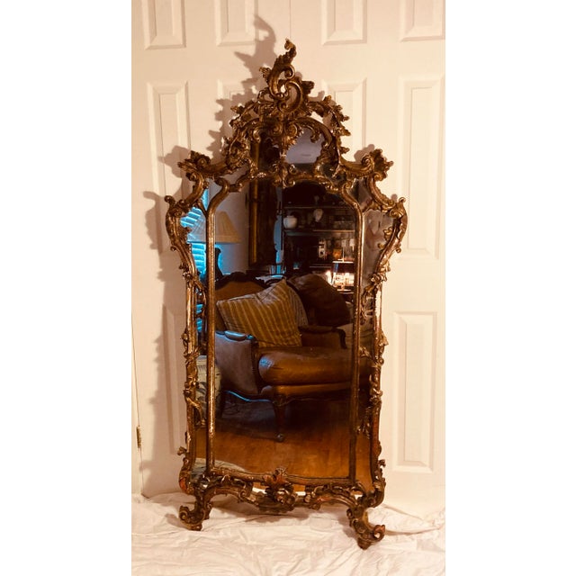 Large Antique 19th Century Rococco Venetian Carved Walnut & Gold Gilt Wall Mirror For Sale In Dallas - Image 6 of 11