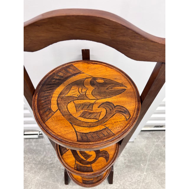 Vintage Three Tier Folding Plant Stand With Koi Design For Sale In Miami - Image 6 of 12