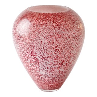 Large 13" Mid-Century Pink & White Spatter Glass Statement Vase For Sale