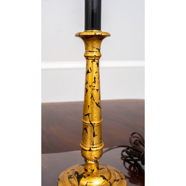 1980s Pair of Regency Gold Gilt & Ebony Candlestick Lamps For Sale In Philadelphia - Image 6 of 17