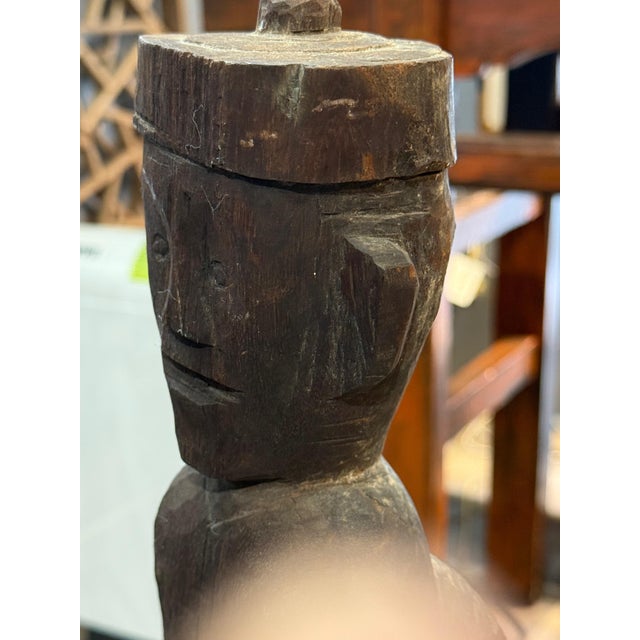 Vintage Dayak Hampatong Guardian Figure - Indonesian Tribal Ancestor Sculpture, Borneo Ironwood 30.25" For Sale - Image 9 of 13