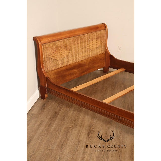 Lexington Cherry And Wicker Queen Sleigh Bed For Sale - Image 13 of 18