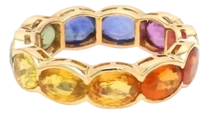 Natural rainbow sapphire band ring in 18k gold
