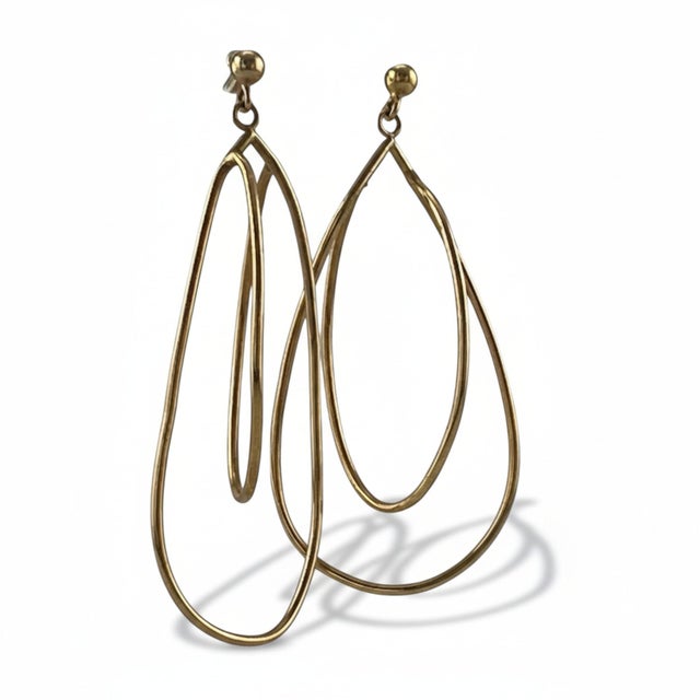 14 Karat Yellow Gold Modernist Dangle Long Hooped Earrings, Pair For Sale - Image 9 of 9