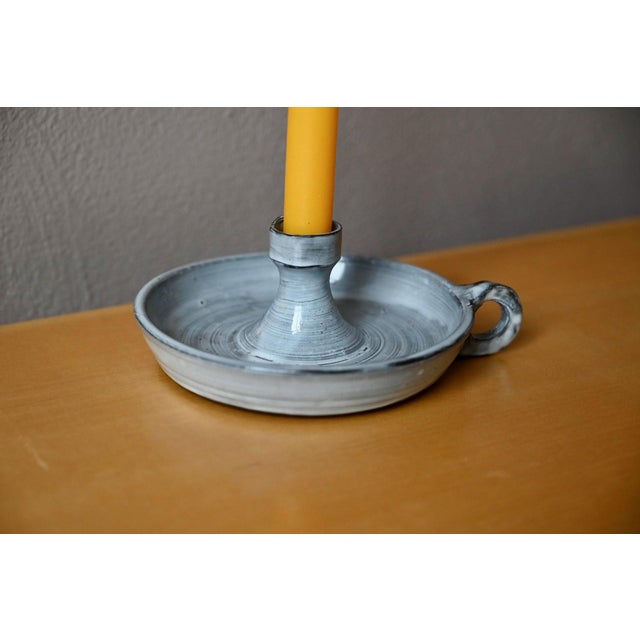 Stoneware Bedroom Candlestick with Blue-Grey Glaze, 1970s For Sale - Image 6 of 8