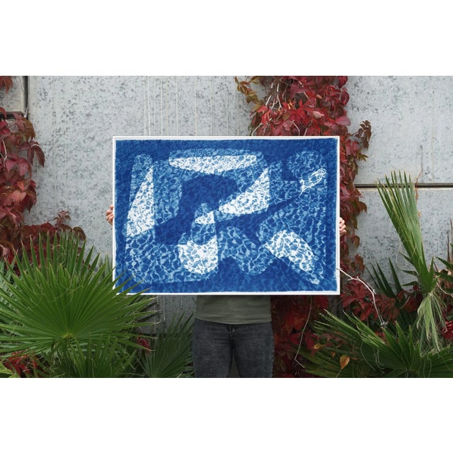 Paper 2021 "Mid-Century Shapes Underwater" Contemporary Handmade Cyanotype on Watercolor Paper For Sale - Image 7 of 9