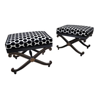 Vintage French Regency Style Ottomans Newly Reupholstered - Pair For Sale