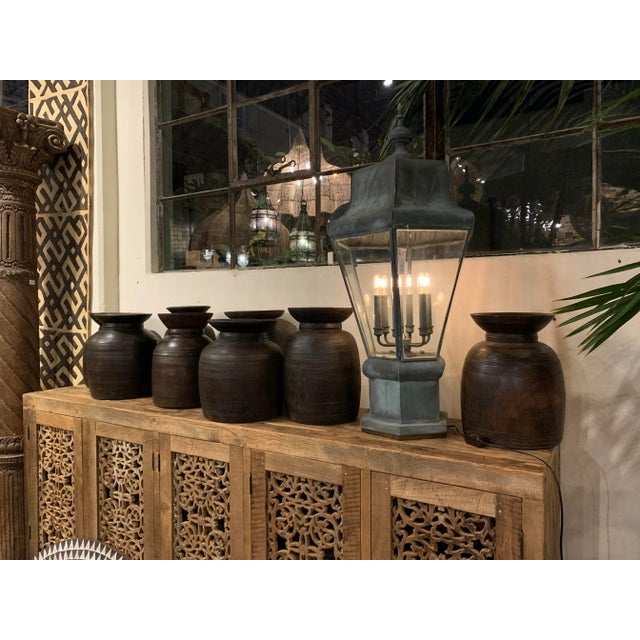 Verdigris Vintage Large Copper Post Table Lamp For Sale - Image 8 of 9