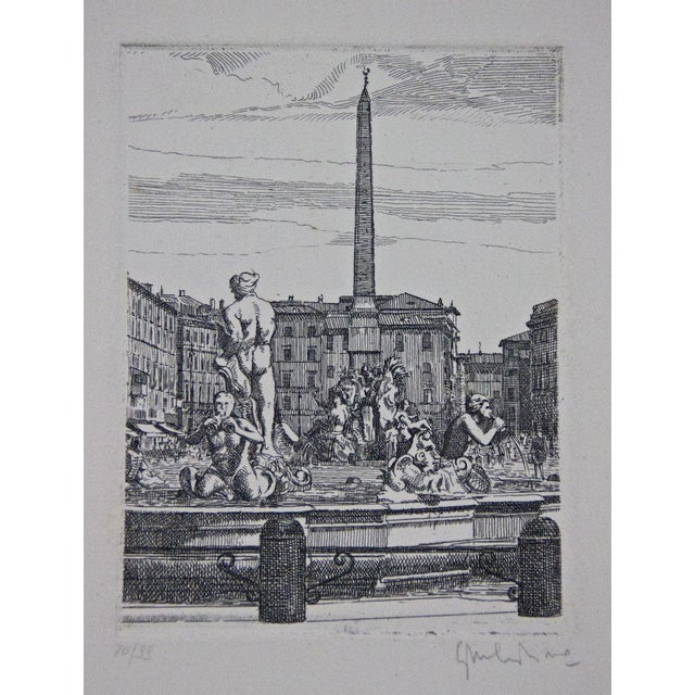 Giuseppe Malandrino, Navona Square, Etching, 1970s For Sale