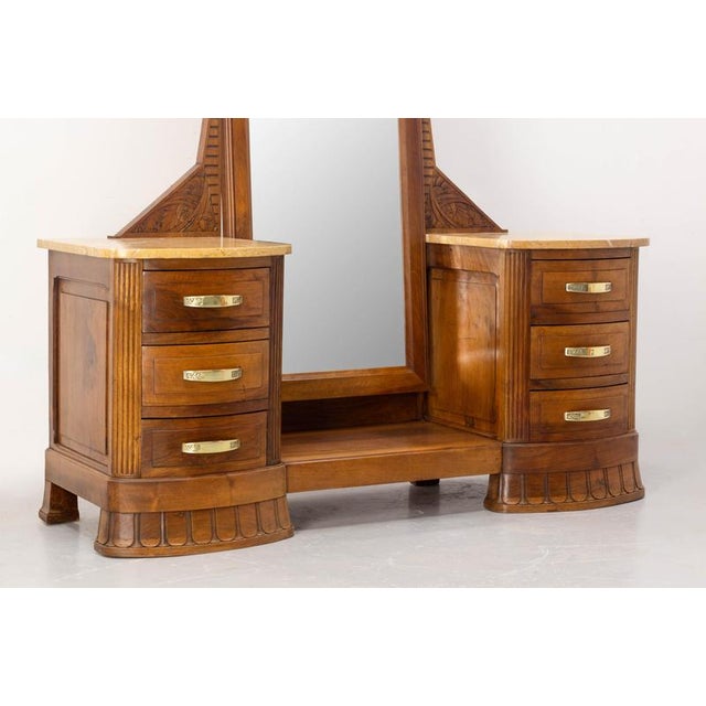 French Art Deco Dressing Table in Walnut, Marble and Mirror, 1920s For Sale - Image 12 of 15