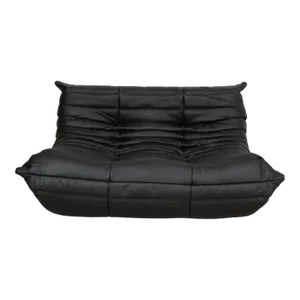 Togo 2-Seater Sofa in Black Leather by Michel Ducaroy for Ligne Roset, 1970s