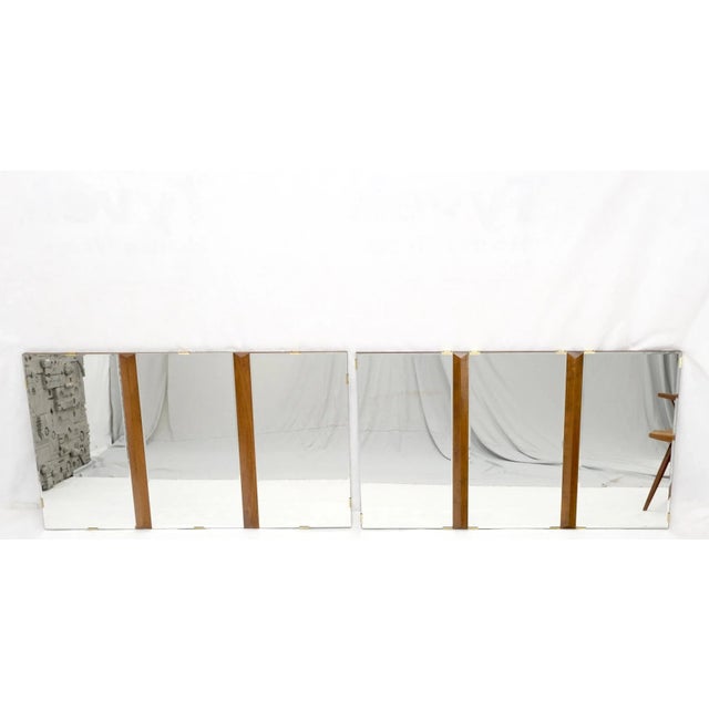 Brown Pair of Mid Century Modern Tripple Beveled Mirrors w/ Walnut Accents For Sale - Image 8 of 13