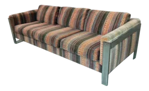 1970s Original Milo Baughman Chromium Steel Larsen Upholstery Selig Sofa
