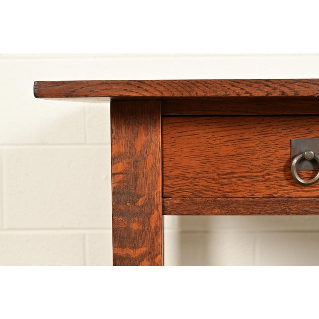 Brown Stickley Brothers Antique Mission Oak Arts & Crafts Desk or Library Table, Newly Refinished For Sale - Image 8 of 13