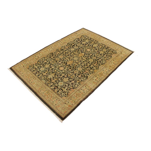 Art Nouveau Boho Chic Lavastone Charcoal/Beige Wool Rug - 4'0'' X 5'8'' For Sale - Image 3 of 10
