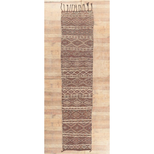 Vintage Zemmour Moroccan Kilim Rug, 03'02 X 14'07 For Sale - Image 10 of 11