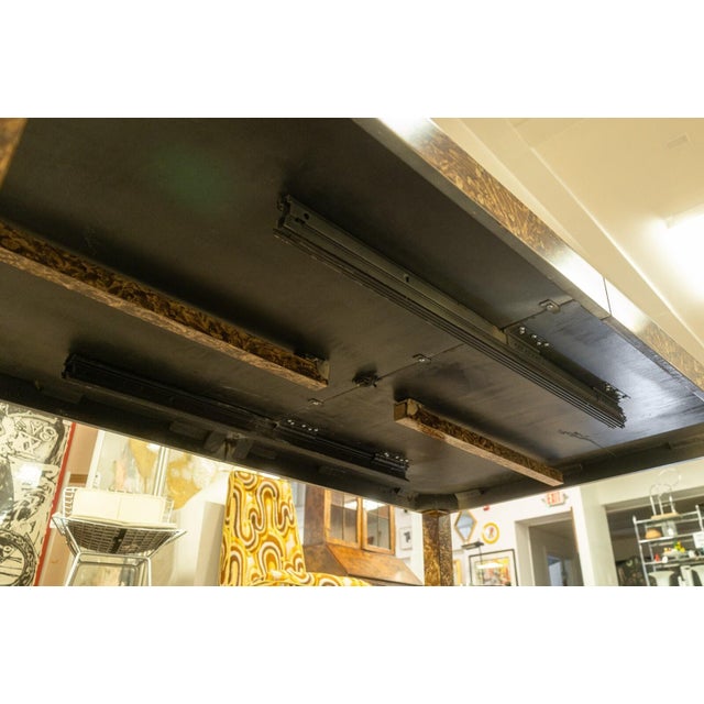 Modern Vintage 1970s Burlwood Style Brown Laminate Parsons Dining Table With Leaves For Sale - Image 3 of 7