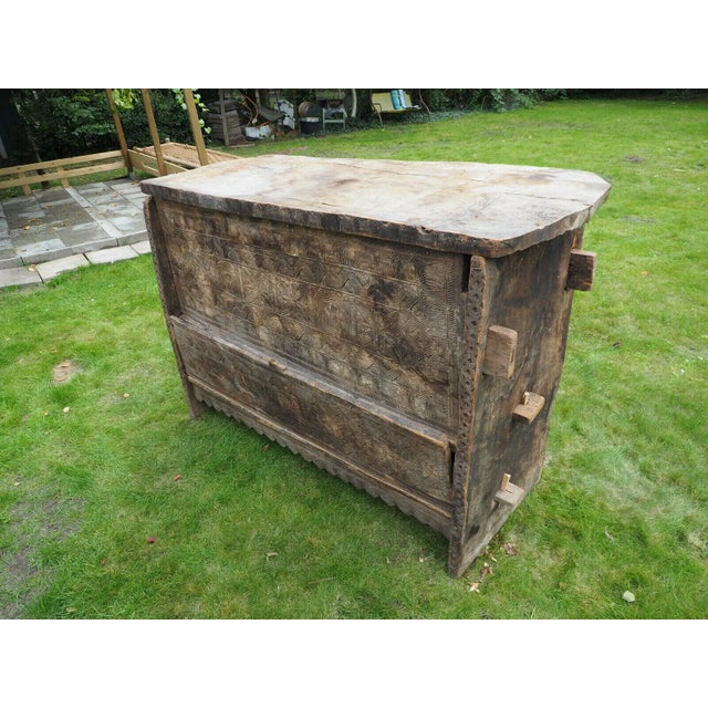 Nuristan Kohistan, Afghanistan: Cedar hand-carved storage box. Deeply incised front. No nails in the construction. Held...