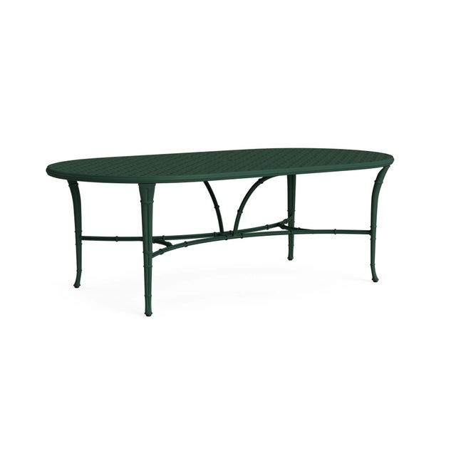Brown Jordan Calcutta 44" x 86" Oval Cast Umbrella Dining Table in Forest Green For Sale