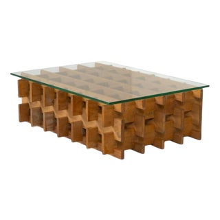 Mid-Century Italian Grid Coffee Table in Wood and Glass, 1960s For Sale