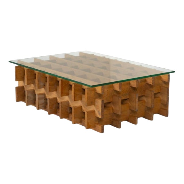 Mid-Century Italian Grid Coffee Table in Wood and Glass, 1960s For Sale