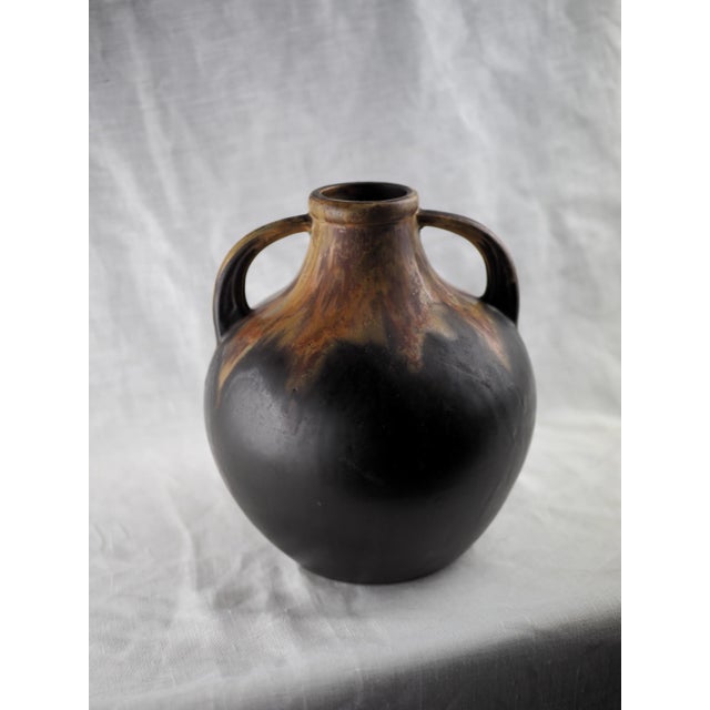 1930s French Gilbert Méténier Art Deco Mat Black and Lava Vase For Sale - Image 9 of 10