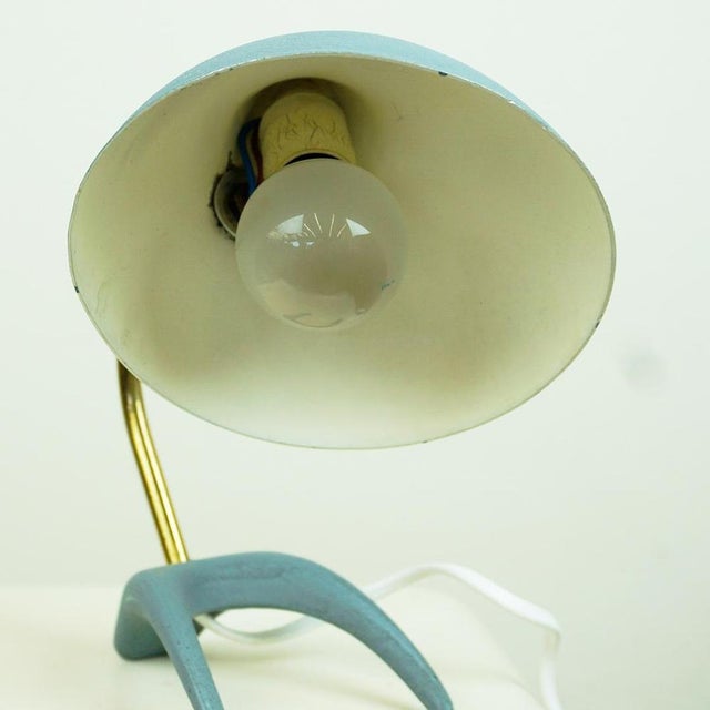 Mid-Century Blue and Brass Crowfoot Table Lamp from Cosack, Germany, 1950s For Sale - Image 9 of 11