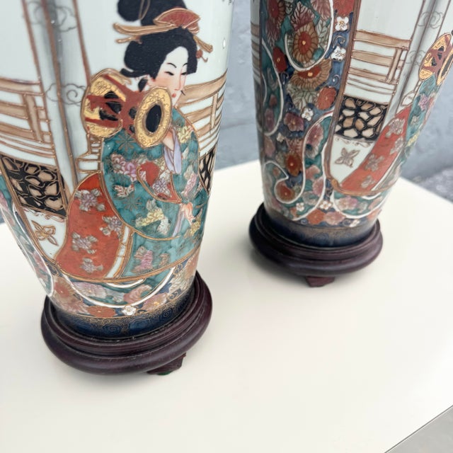 Chinese Vintage Chinese Hand Painted Porcelain Table Lamps - A Pair For Sale - Image 3 of 6