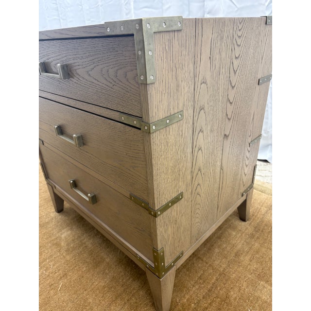 Rh Cayden Campaign Closed Nightstand – 26” Waxed Grey Oak With Pewter Hardware For Sale - Image 13 of 18