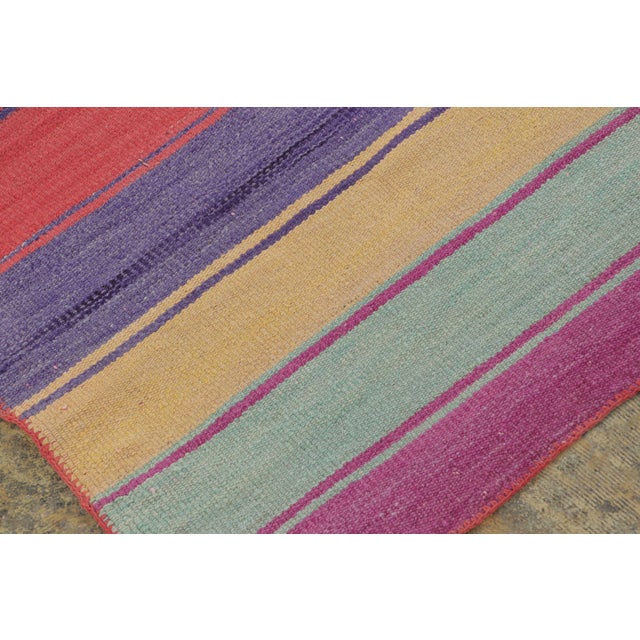 1950s Vintage Peruvian Square Kilim, Vibrant Polychromatic Stripes - Rug & Kilim For Sale - Image 5 of 7