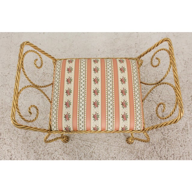 Metal Italian Corda & Tassel Gold Finish Iron Bench For Sale - Image 7 of 13