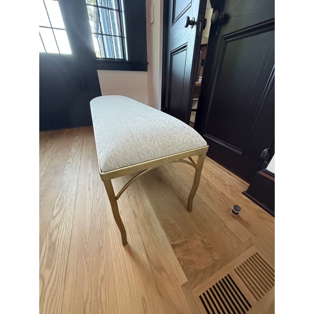Modern 1970s Mid Century Brass X-Stretcher Bench With Upholstered Seat For Sale - Image 3 of 3
