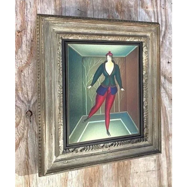 Wood Vintage Boho Signed Original Oil Painting of Dancing Woman For Sale - Image 7 of 9