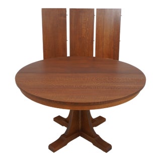 Stickley Oak Mission Style Round Dining Table For Sale