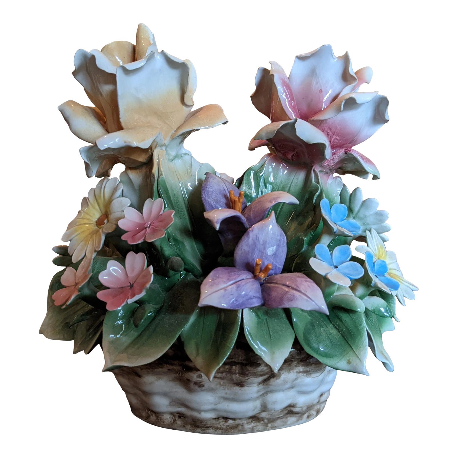 Large Vintage Capodimonte Centerpiece Flower Basket Bouquet | Chairish