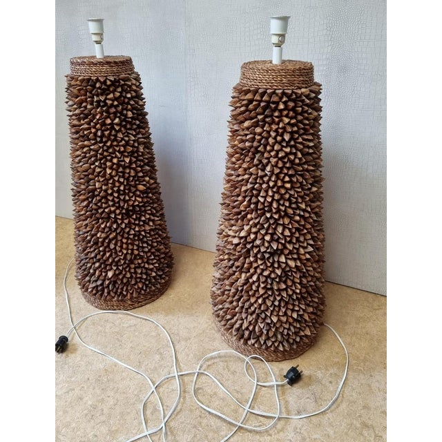 Handcrafted Pili Nut Shells Table or Floor Lamps, USA, 2000s, Set of 2 For Sale - Image 3 of 17