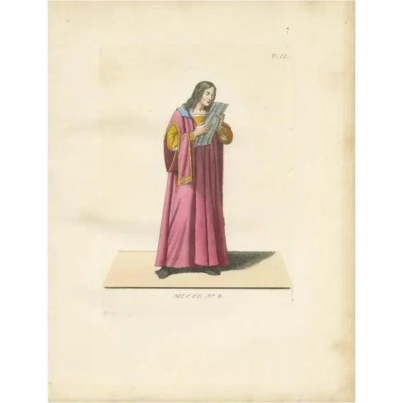 Medieval Singer in Pink Robe, France, 1845, Paper For Sale - Image 10 of 10