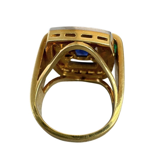 Blue 4.35 CTW Vintage No Heat Burmese Sapphire & Diamond 18k Gold Ring, Size 6 For Sale - Image 8 of 9