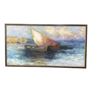 Sail Boat Painting - French Mid-20th Century Oil on Board Painting