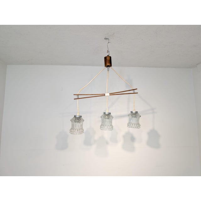 Teak Pendant with Ribbed Glass Shades, 1960s For Sale - Image 6 of 14