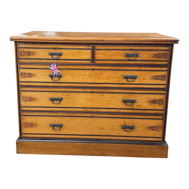 Late 19th Century Satinwood Arts & Crafts 5 Drawer Chest on Plinth Base For Sale